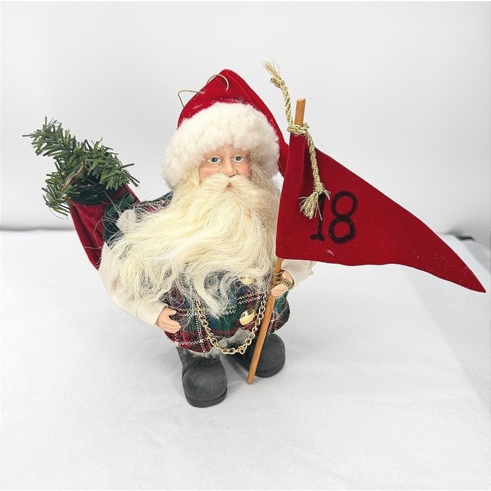 Golfing Santa Figurine Shelf Sitter Plaid Vest 18th Hole Holiday Christmas Decor